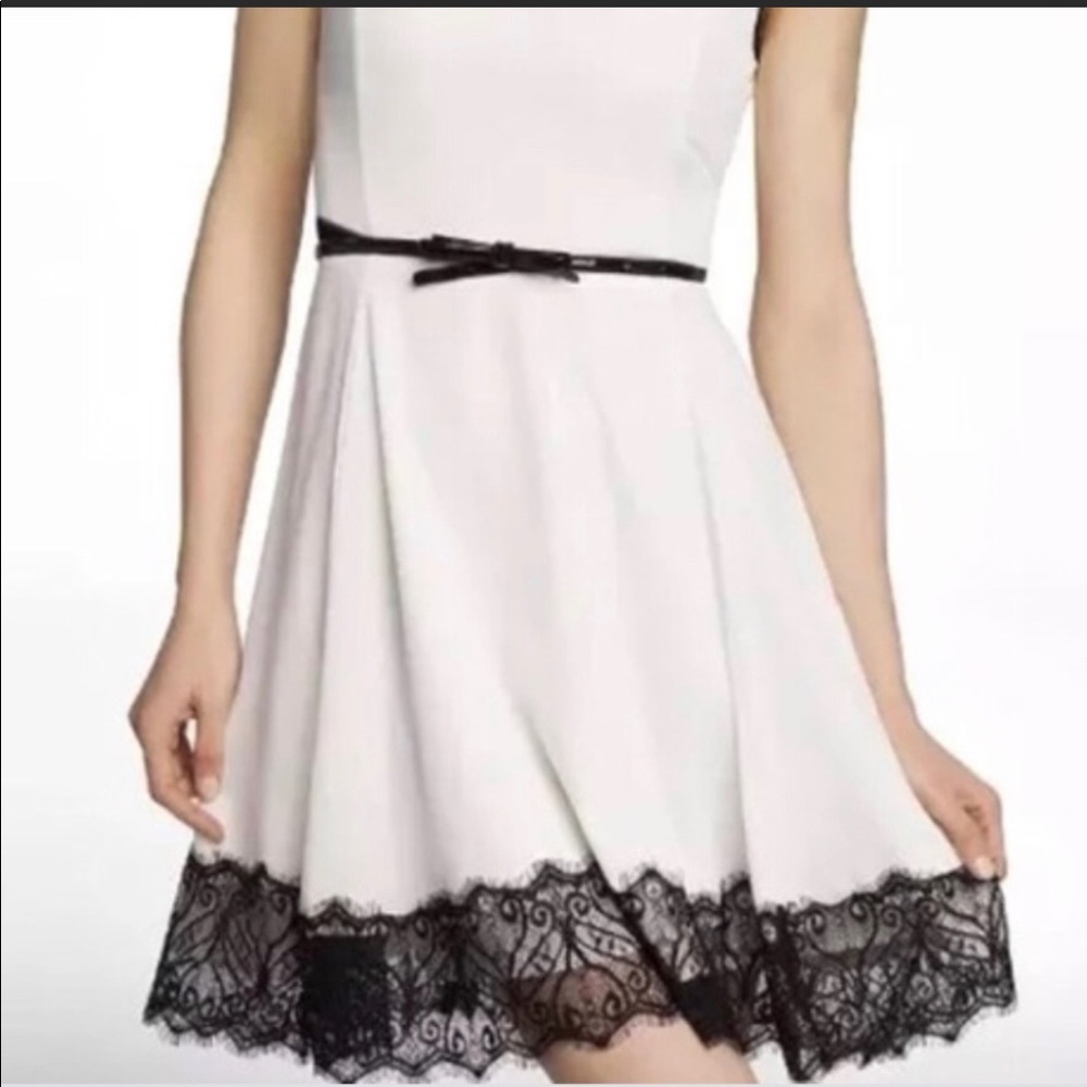 Express white with black lace trim dress